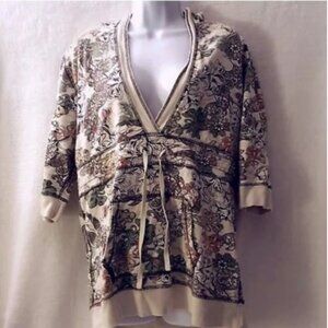 ONE WORLD Special Issue Cotton Flower Hoodie Sweatshirt. Drawstring Waist Large